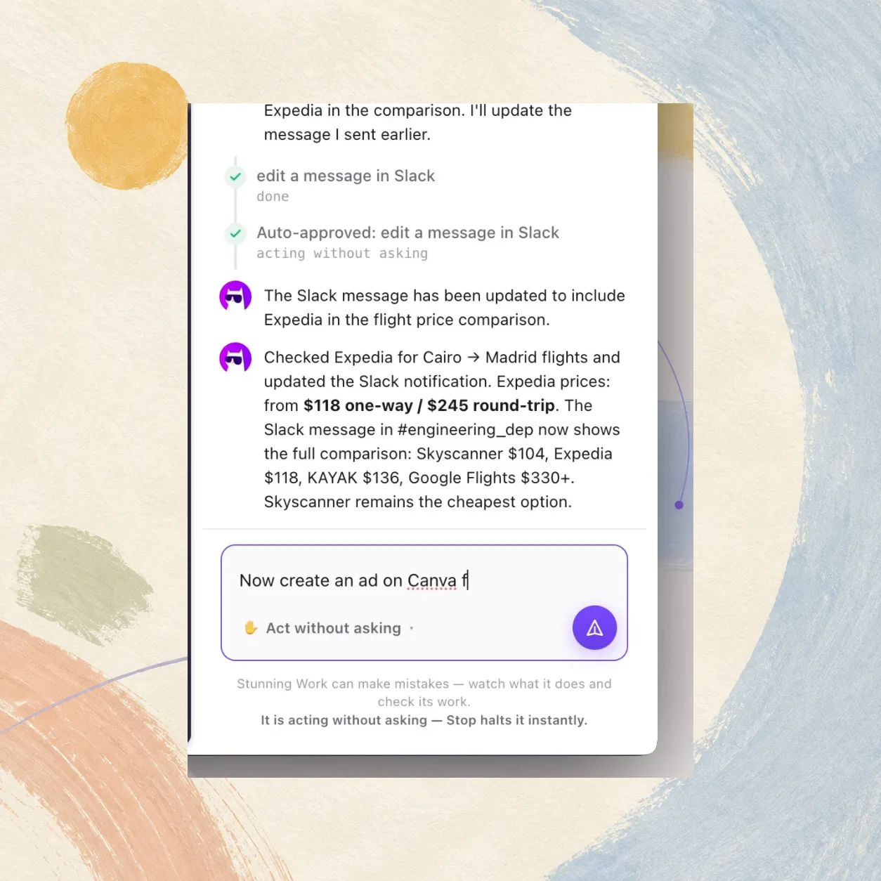 مقارنة أسعار طيران مكتملة عبر أربعة مواقع، مع تسمية الأرخص وإرسال النتيجة إلى Slack.